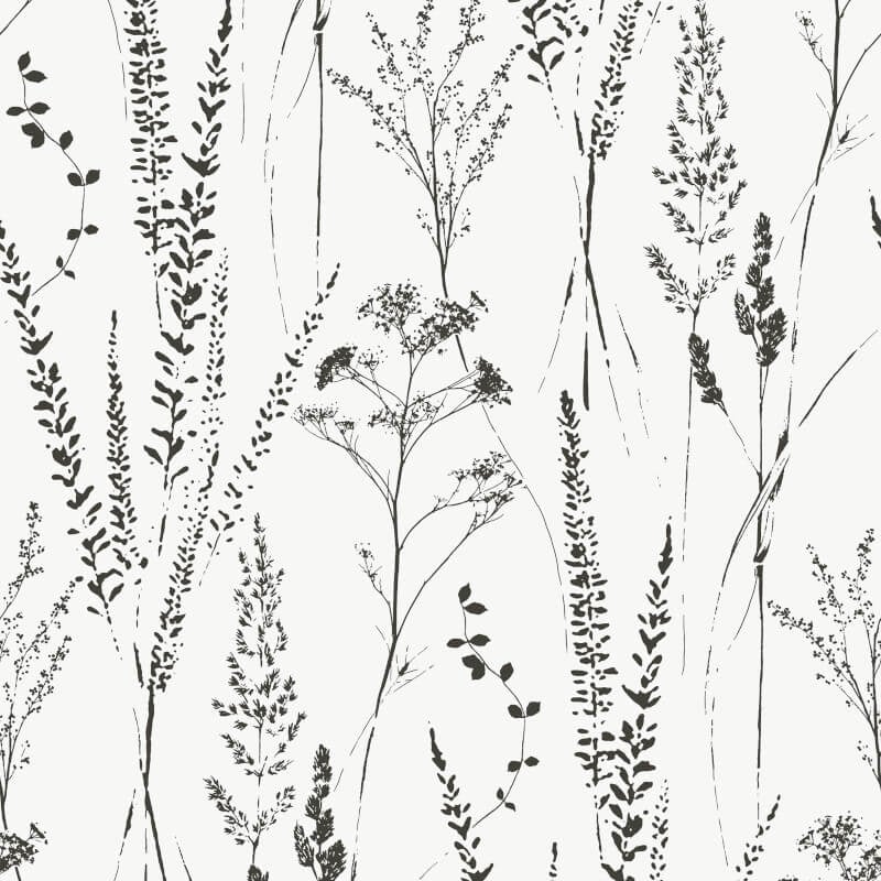 Attitude Halm Grass Floral Wallpaper - Black/White - Grandeco - A64201 - Premier Wallcovering