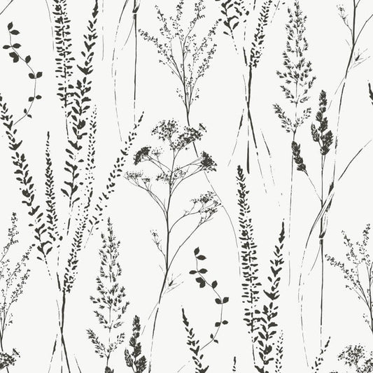 Attitude Halm Grass Floral Wallpaper - Black/White - Grandeco - A64201 - Premier Wallcovering