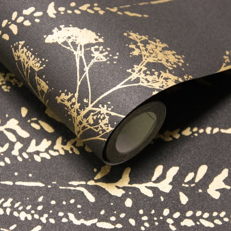 Attitude Halm Grass Floral Wallpaper - Black/Gold - Grandeco - A64203 - Premier Wallcovering