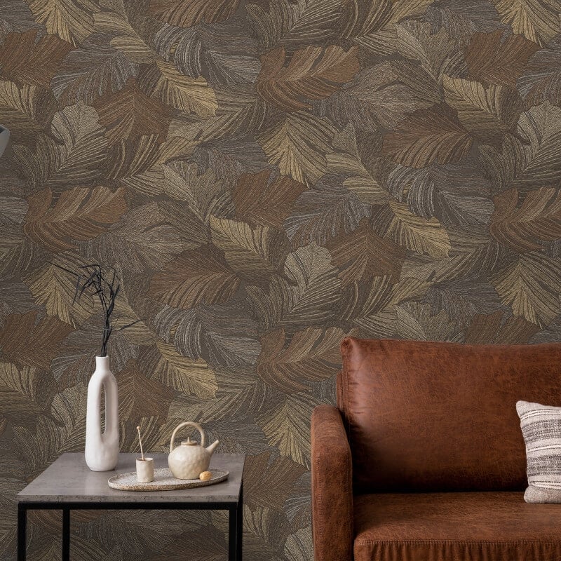 Attitude Organic Leaves Wallpaper - Chocolate - Grandeco - A66503 - Premier Wallcovering