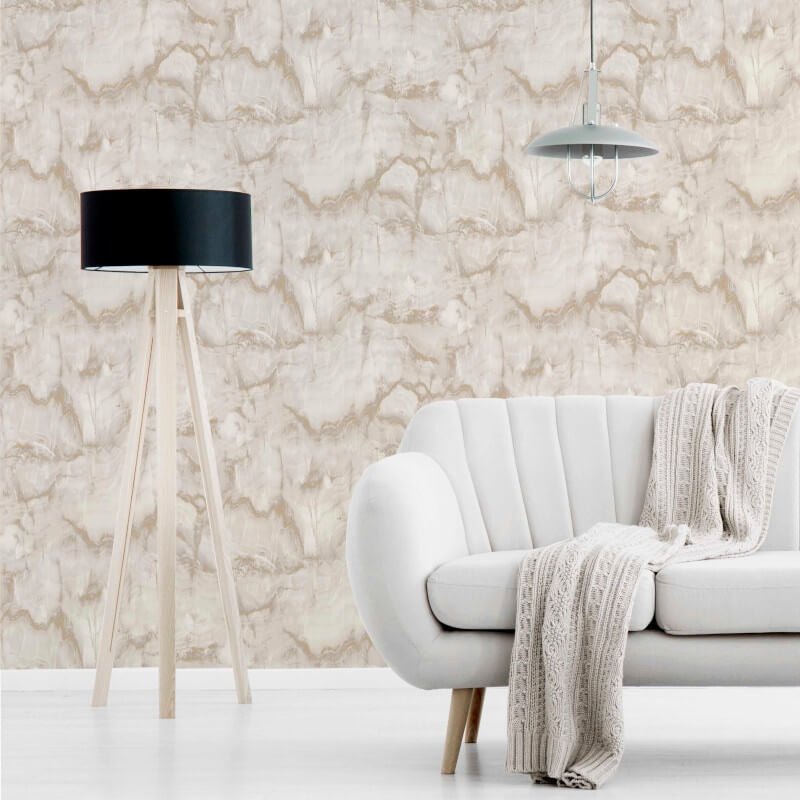Aura Marble Design Metallic Wallpaper - Latte/Gold - Crown - M1585 - Premier Wallcovering