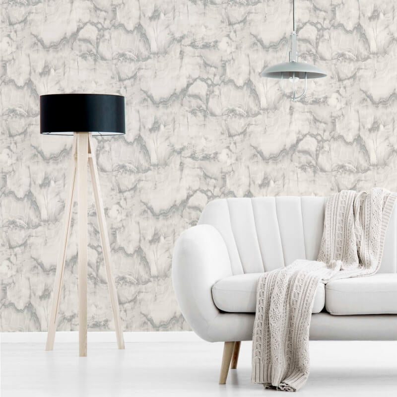 Aura Marble Design Metallic Wallpaper - Grey/Silver - Crown - M1584 - Premier Wallcovering