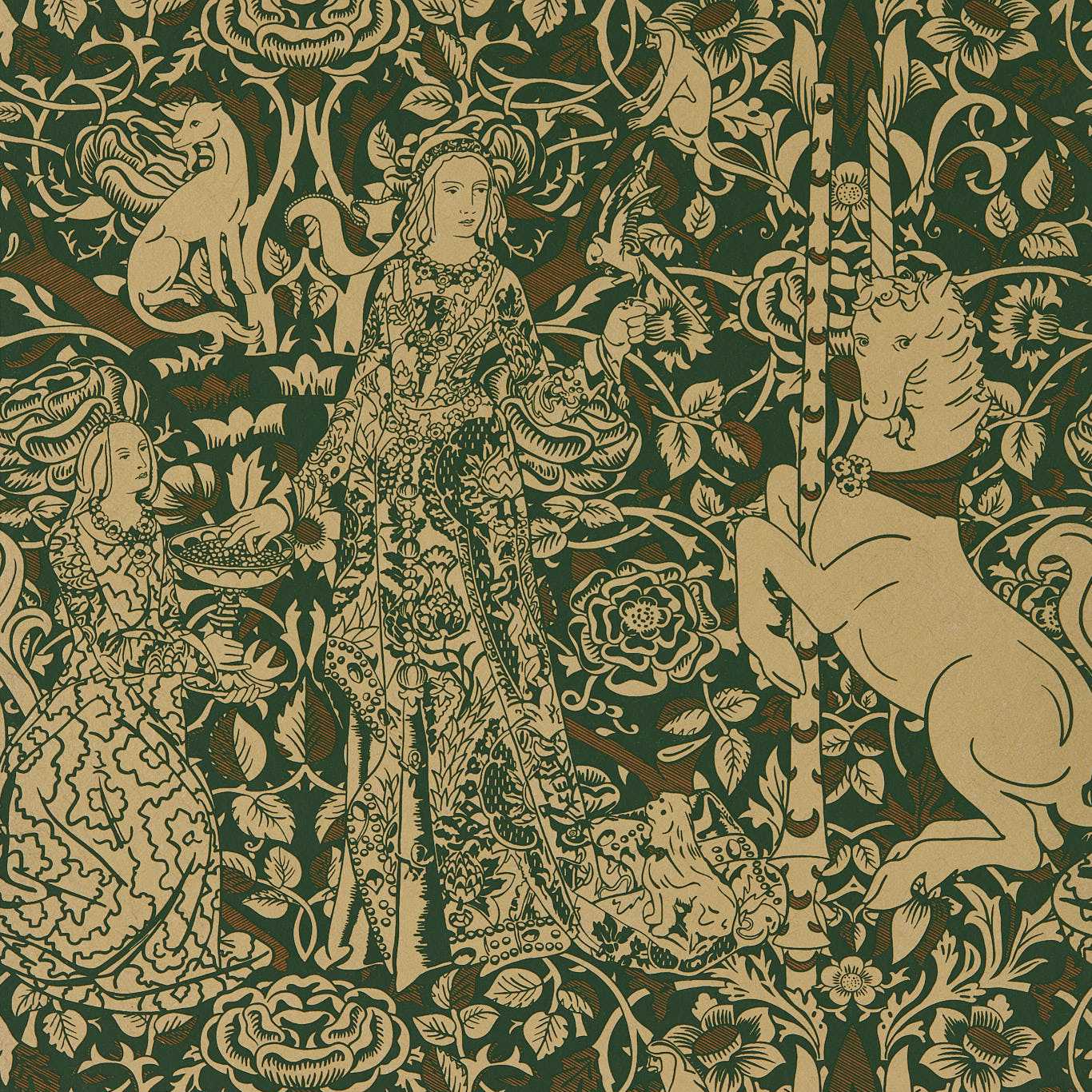 Aurelia's Grail Wallpaper - Gobelin Green/Bronze - DGDW217297 - Sanderson - Premier Wallcovering