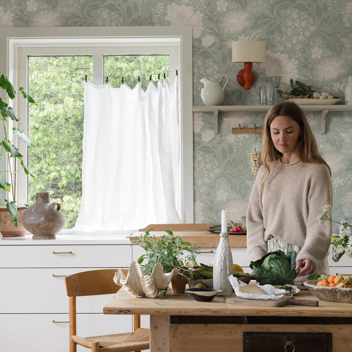 Ava Wallpaper - Sage Green - Sandberg - S10180 - Premier Wallcovering