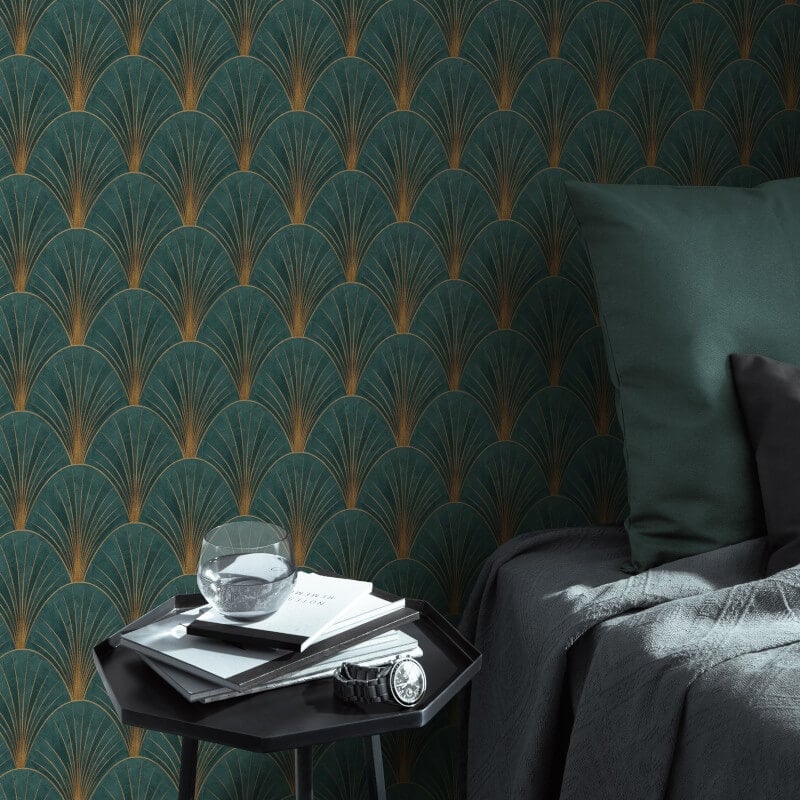 Avantgarde Fan Metallic Wallpaper - Green/Gold - Elle Decoration - 10451 - 19 - Premier Wallcovering