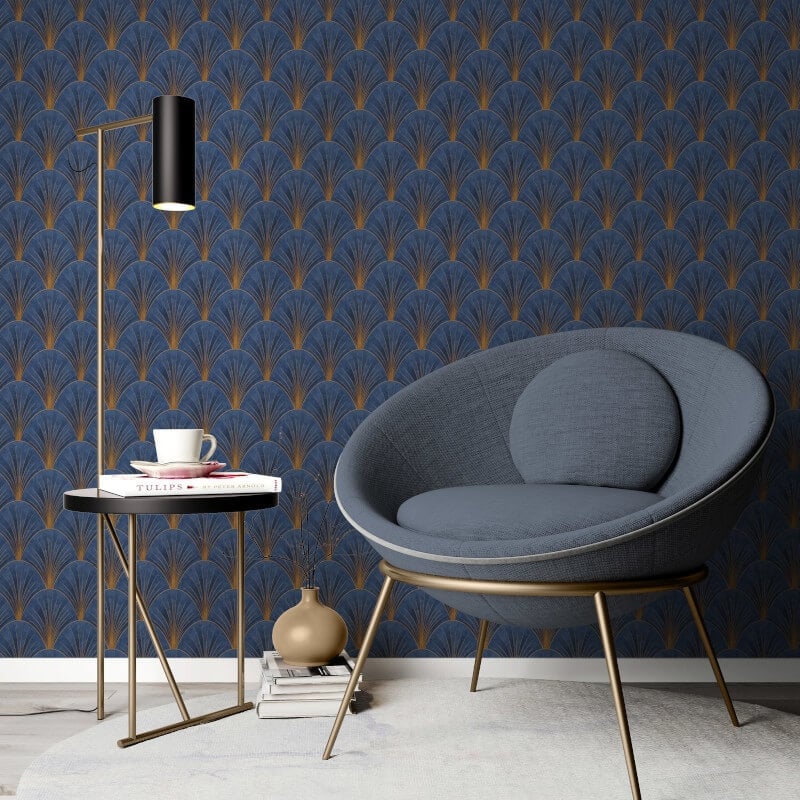 Avantgarde Fan Metallic Wallpaper - Blue/Gold - Elle Decoration - 10451 - 08 - Premier Wallcovering