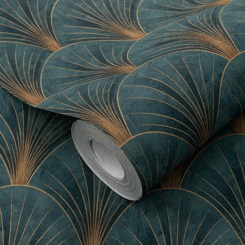 Avantgarde Fan Metallic Wallpaper - Green/Gold - Elle Decoration - 10451 - 19 - Premier Wallcovering