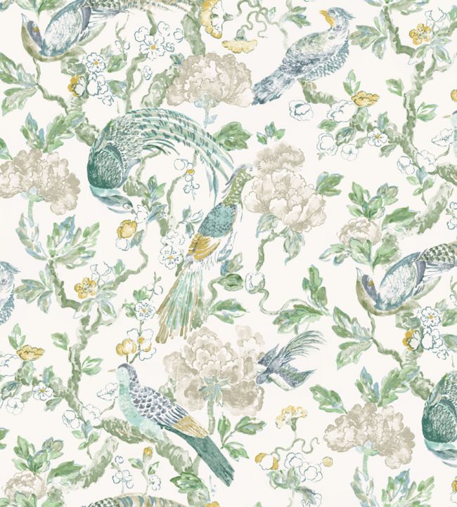 Aviary Wallpaper - Golden Teal - Madeaux - W1100 - 04 - Premier Wallcovering