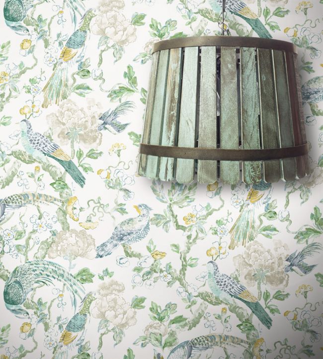 Aviary Wallpaper - Golden Teal - Madeaux - W1100 - 04 - Premier Wallcovering