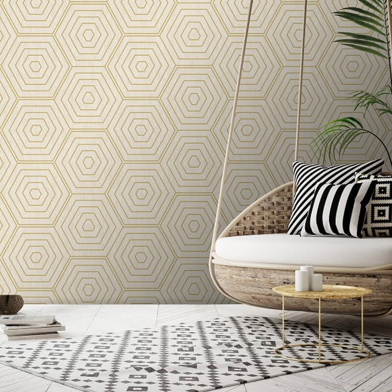 Aztec Hexagons Metallic Wallpaper - Stone - SK Filson - SK20022 - Premier Wallcovering