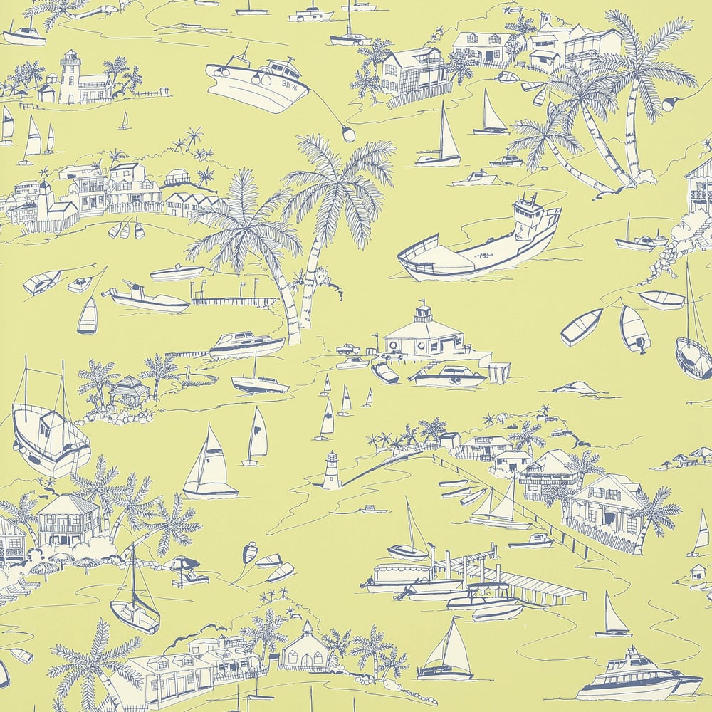 Bahamas Wallpaper - Citron & Navy - Thibaut - T5757 - Premier Wallcovering
