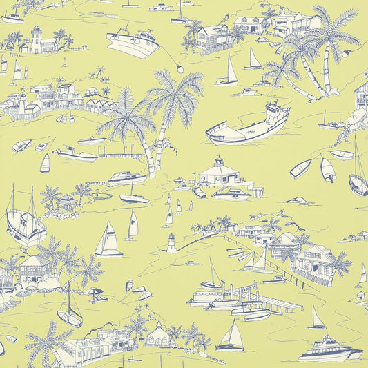 Bahamas Wallpaper - Citron & Navy - Thibaut - T5757 - Premier Wallcovering