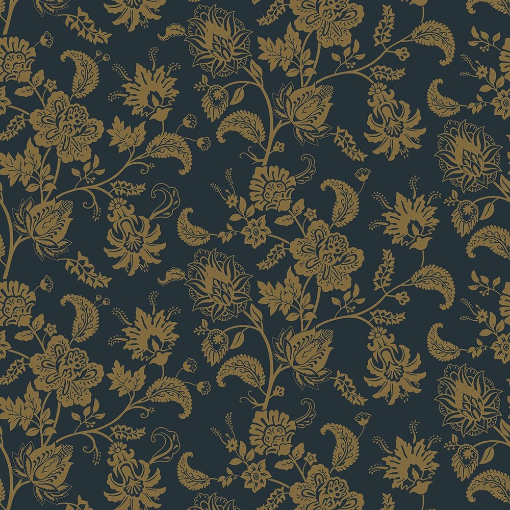 Balmoral Baroque Wallpaper - Mustard and Oxford Blue - LAN100207 - Lucie Annabel - Premier Wallcovering