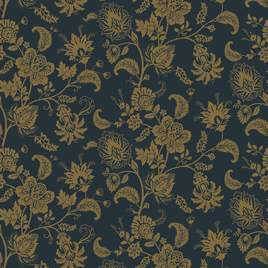 Balmoral Baroque Wallpaper - Mustard and Oxford Blue - LAN100207 - Lucie Annabel - Premier Wallcovering