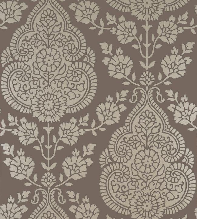 Balmuccia Damask Wallpaper - Pewter on Chestnut - AT57869 - Anna French - Premier Wallcovering