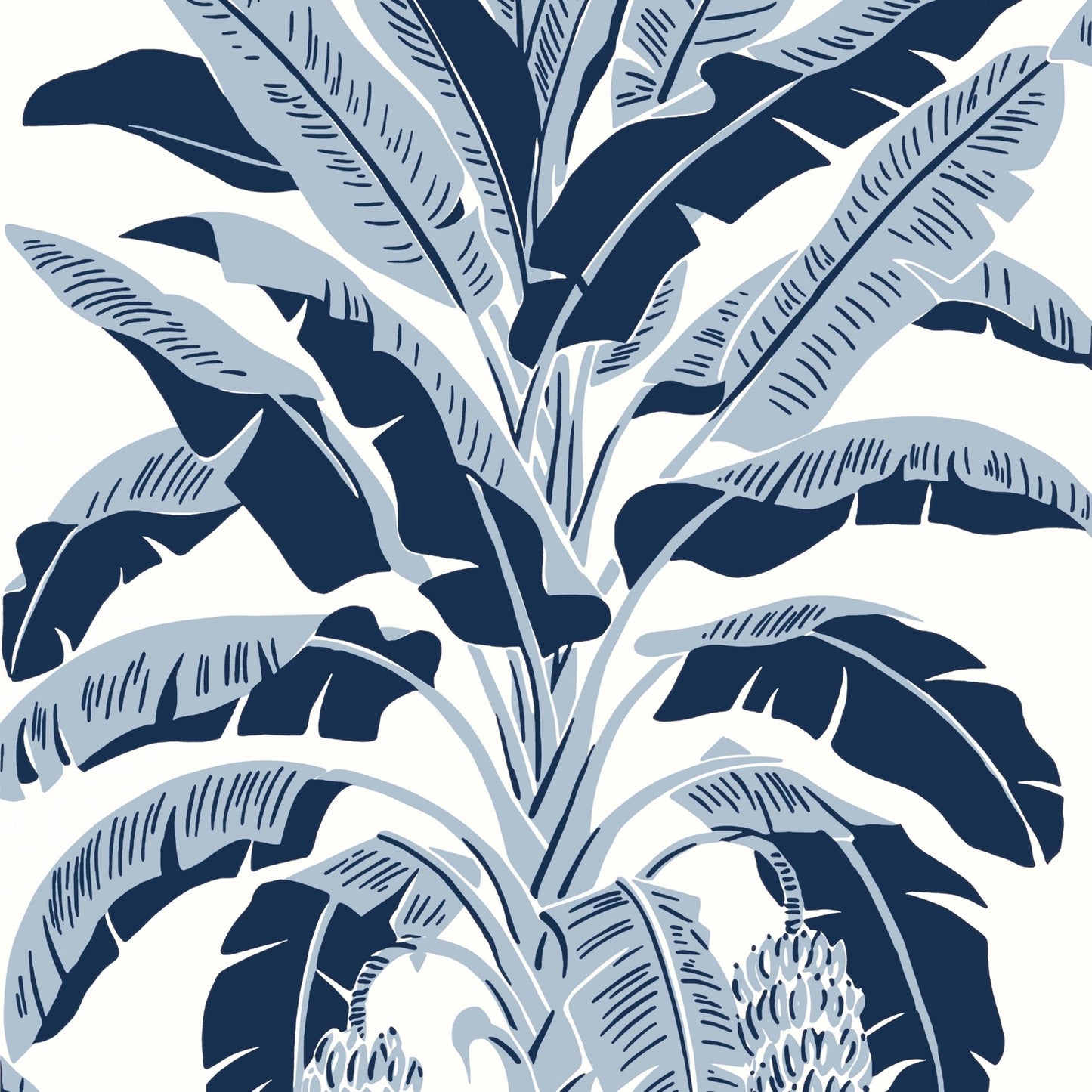 Banana Tree Wallpaper - Navy - Thibaut - T13915 - Premier Wallcovering