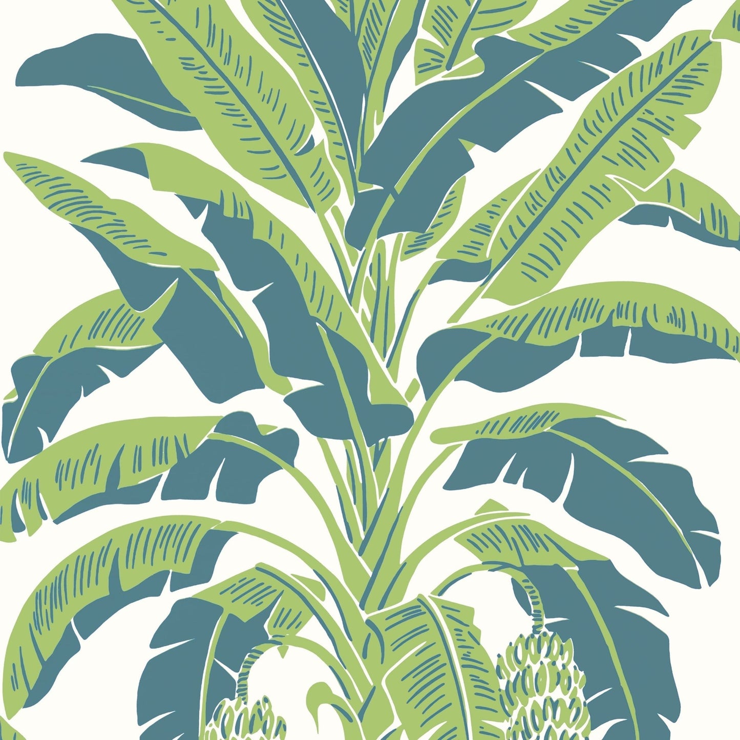 Banana Tree Wallpaper - Green & Blue - Thibaut - T13918 - Premier Wallcovering