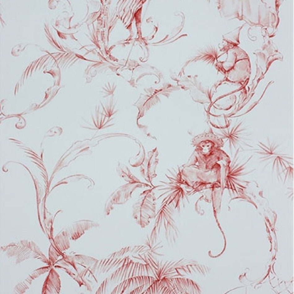 Barbary Toile Wallpaper - Coral Red - Nina Campbell - NCW4205-04 - Premier Wallcovering