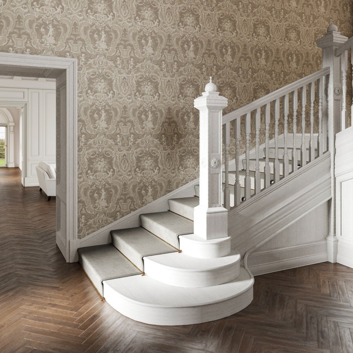 Baroque Wallpaper - Taupe - Warner House - Premier Wallcovering