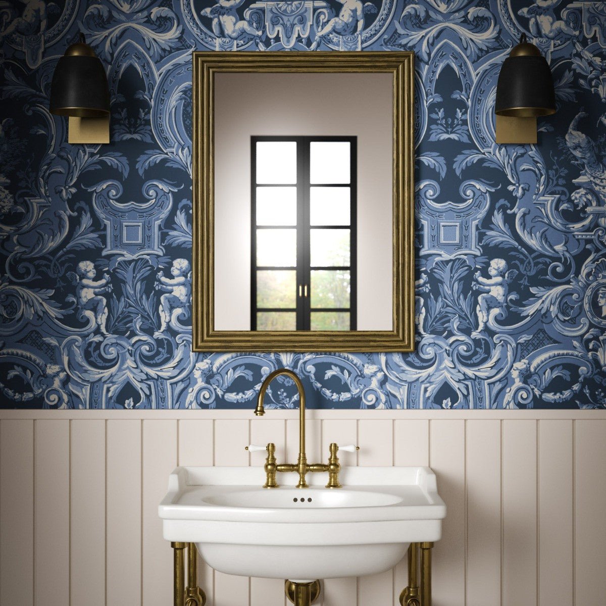 Baroque Wallpaper - Navy - Warner House - Premier Wallcovering