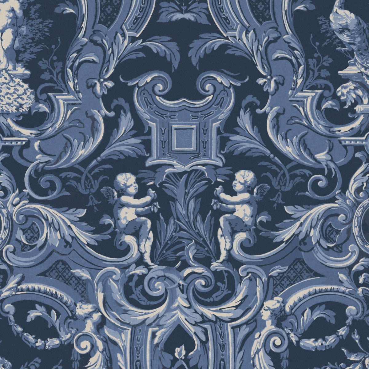 Baroque Wallpaper - Navy - Warner House - Premier Wallcovering
