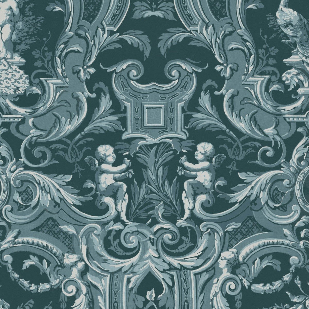 Baroque Wallpaper - Teal - Warner House - Premier Wallcovering