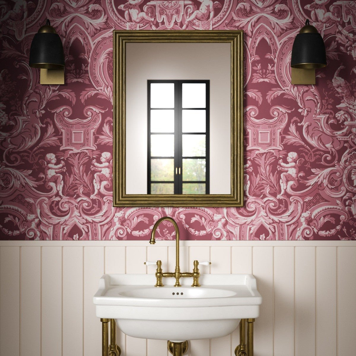 Baroque Wallpaper - Red - Warner House - Premier Wallcovering