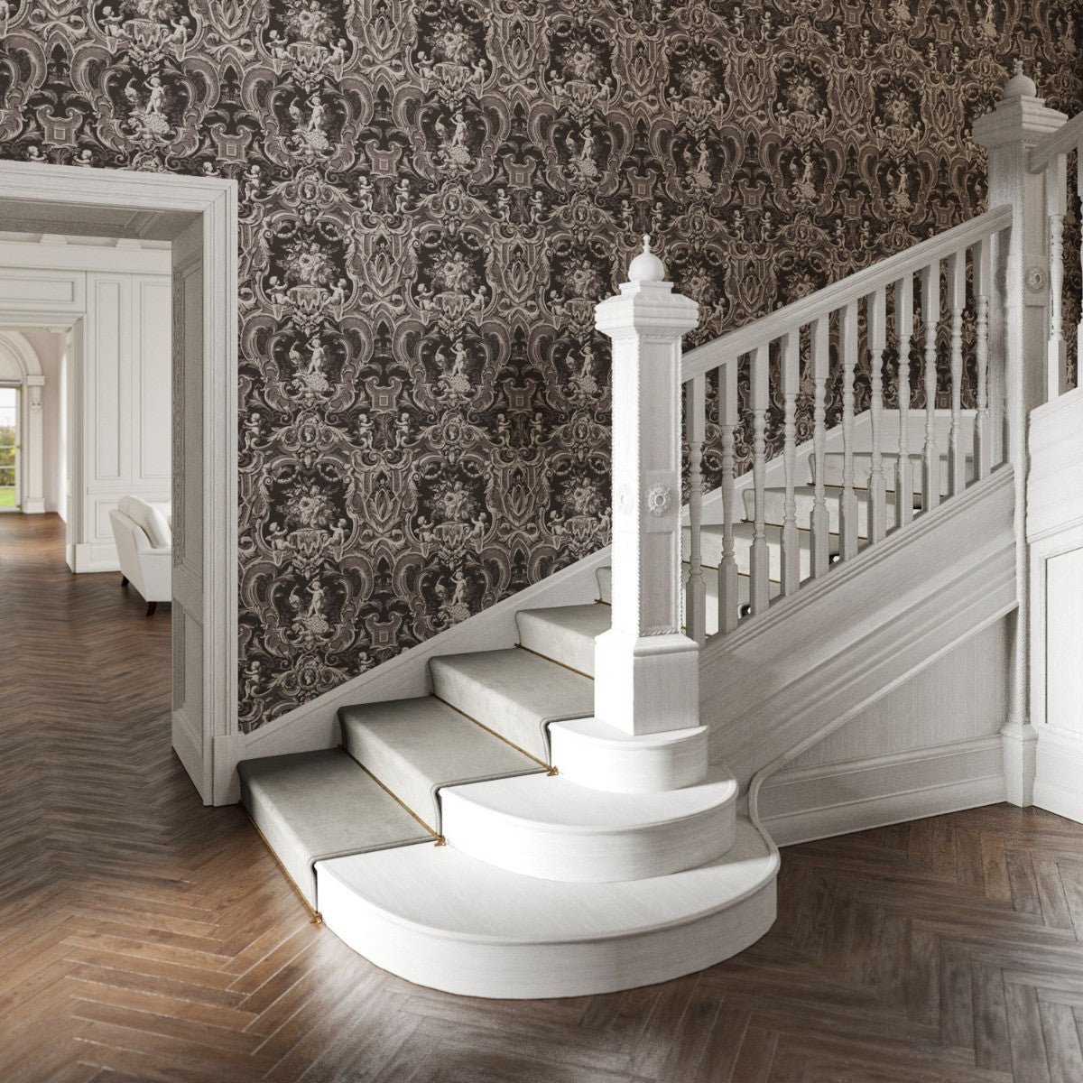 Baroque Wallpaper - Charcoal - Warner House - Premier Wallcovering