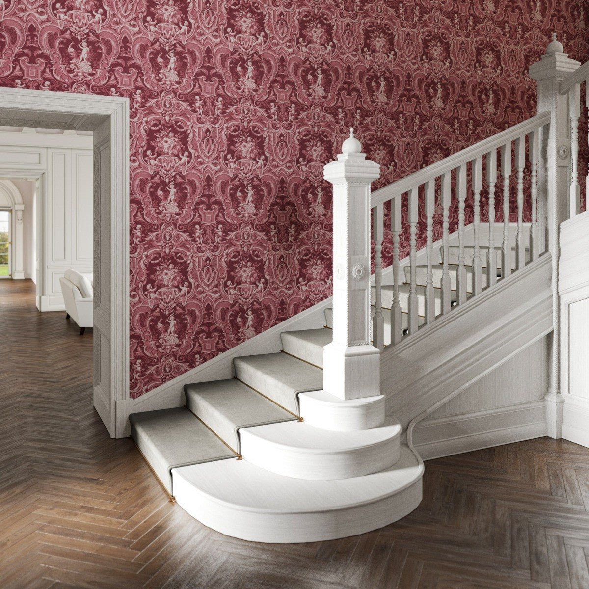 Baroque Wallpaper - Red - Warner House - Premier Wallcovering