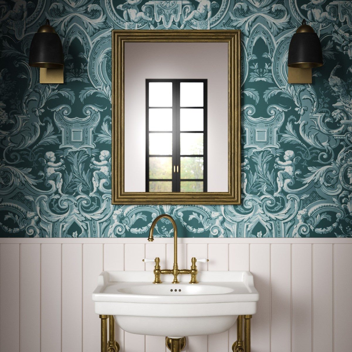 Baroque Wallpaper - Teal - Warner House - Premier Wallcovering
