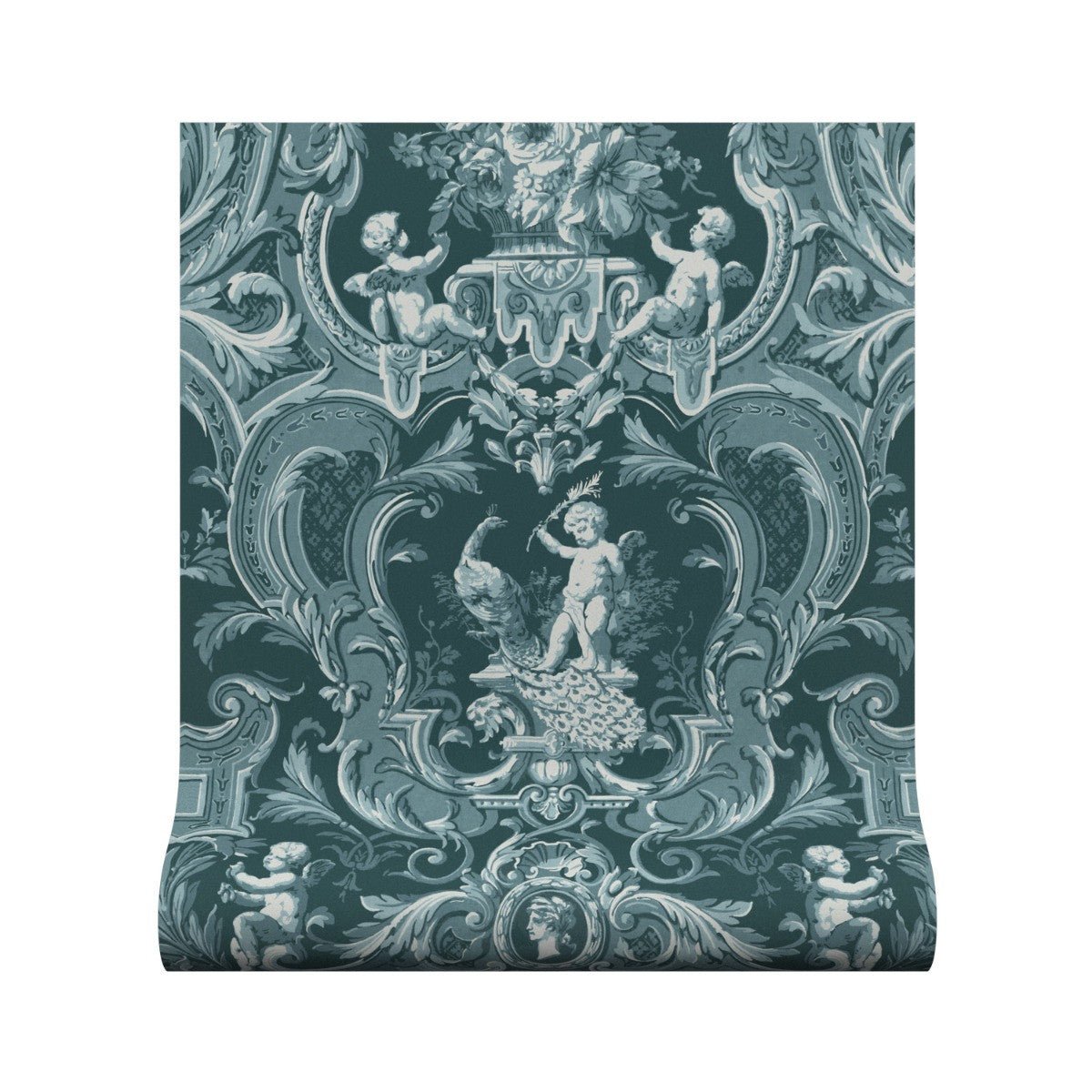 Baroque Wallpaper - Teal - Warner House - Premier Wallcovering