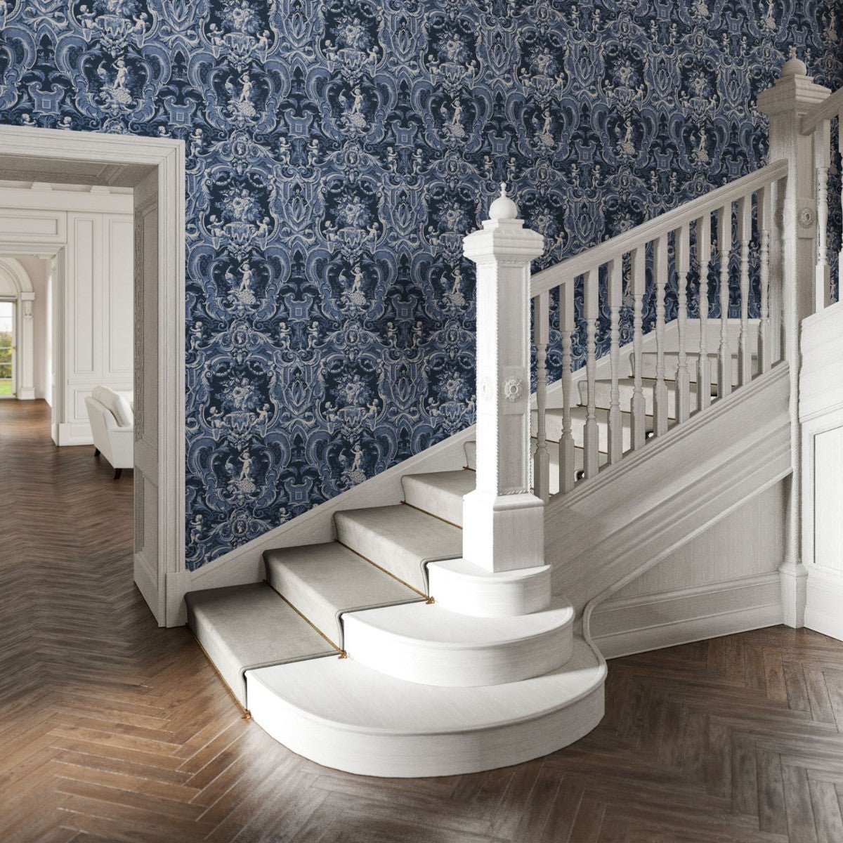 Baroque Wallpaper - Navy - Warner House - Premier Wallcovering