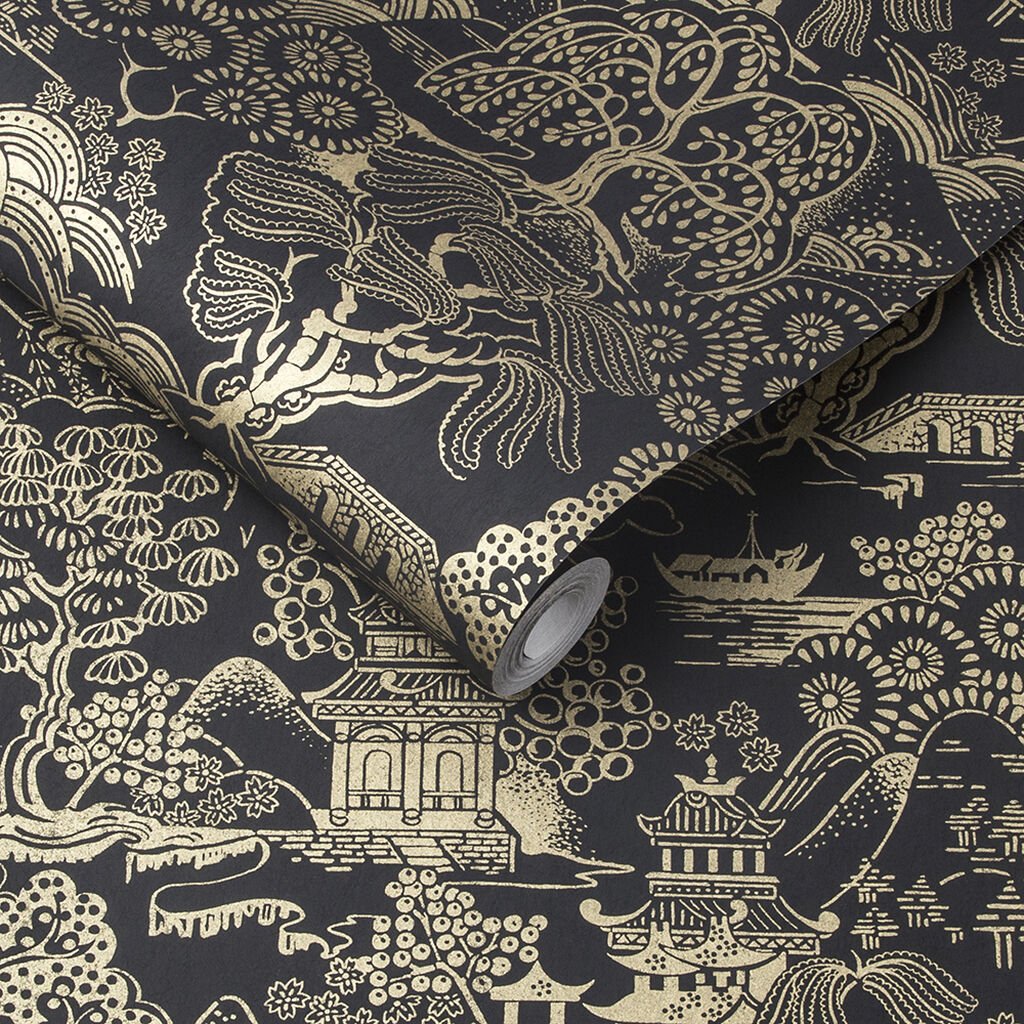 Basuto Wallpaper - Black Gold - Graham & Brown - 105929 - Premier Wallcovering