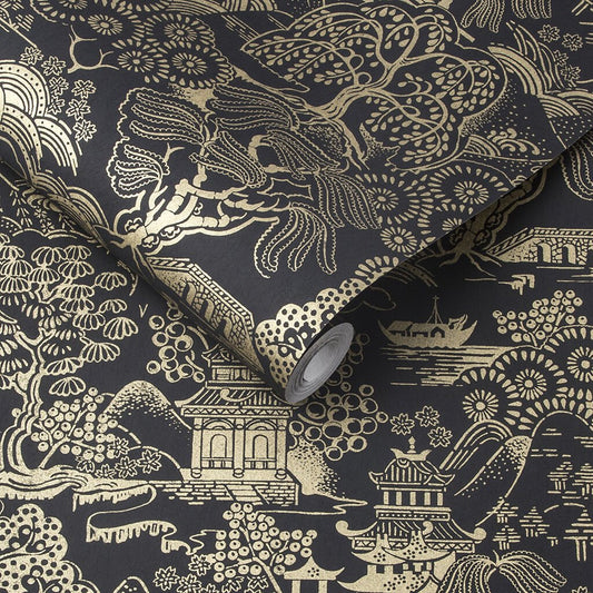 Basuto Wallpaper - Black Gold - Graham & Brown - 105929 - Premier Wallcovering