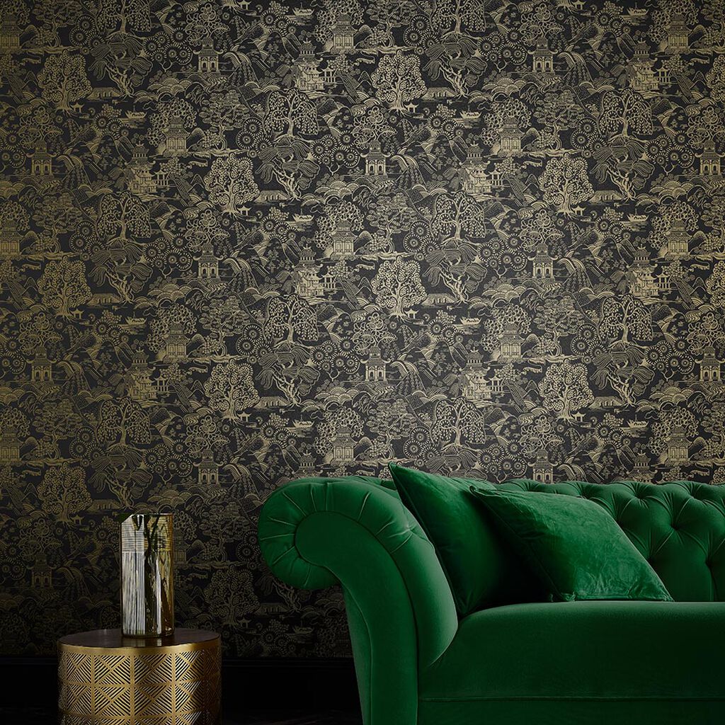 Basuto Wallpaper - Black Gold - Graham & Brown - 105929 - Premier Wallcovering
