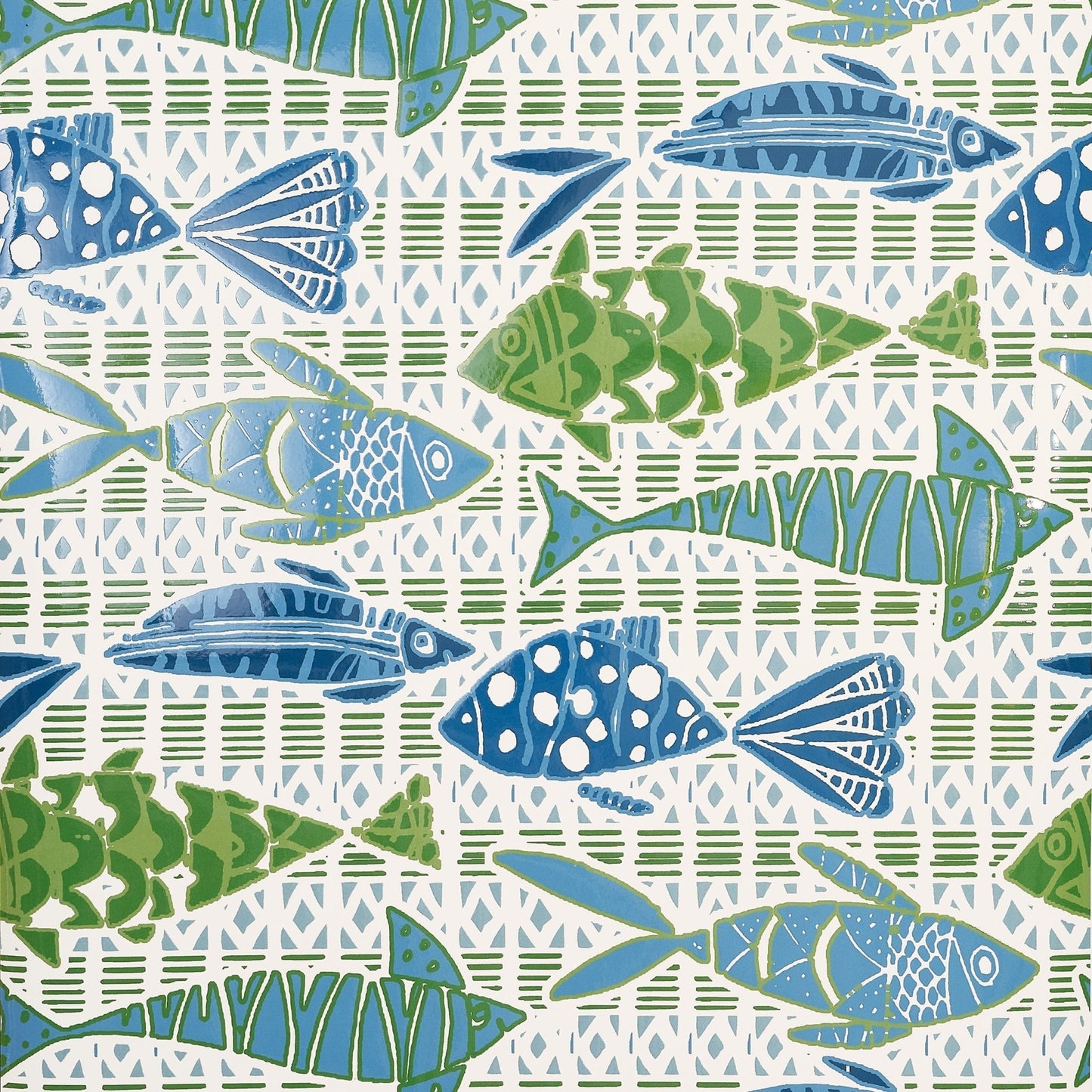 Batik Fish Wallpaper - Blue & Green - Thibaut - T15870 - Premier Wallcovering