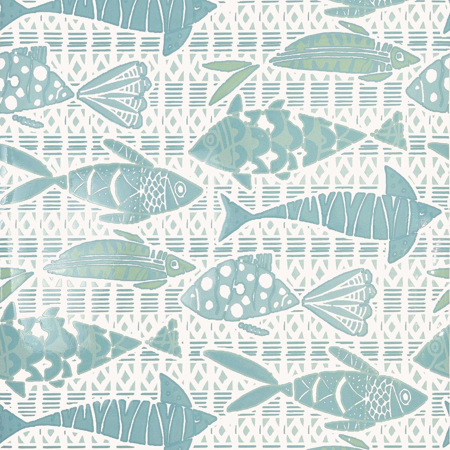 Batik Fish Wallpaper - Spa Blue - Thibaut - T15871 - Premier Wallcovering