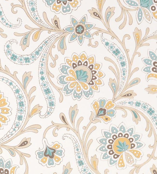 Baville Wallpaper - Aqua/Ochre - Nina Campbell - NCW4351 - 03 - Premier Wallcovering