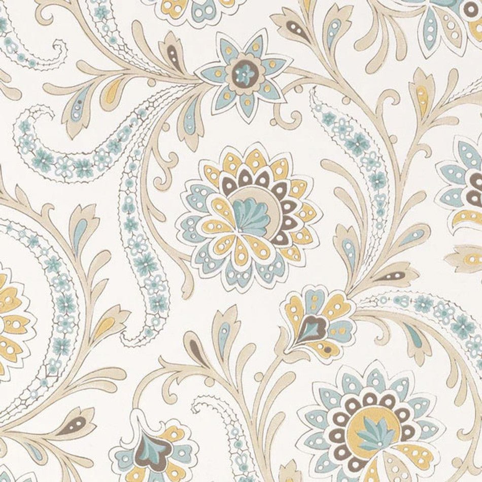 Baville Wallpaper - Aqua/Ochre - Nina Campbell - NCW4351-03 - Premier Wallcovering