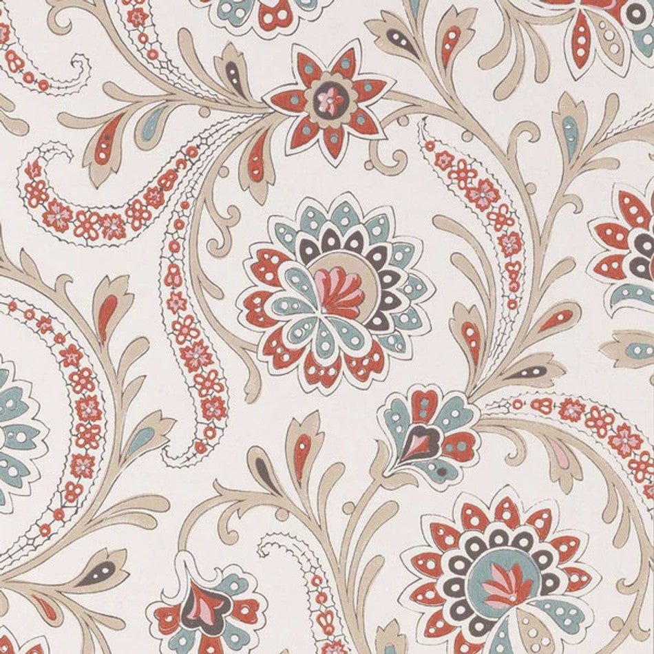 Baville Wallpaper - Red/Teal/Taupe - Nina Campbell - NCW4351-01 - Premier Wallcovering