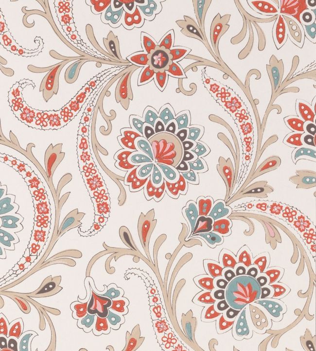 Baville Wallpaper - Red/Teal/Taupe - Nina Campbell - NCW4351 - 01 - Premier Wallcovering