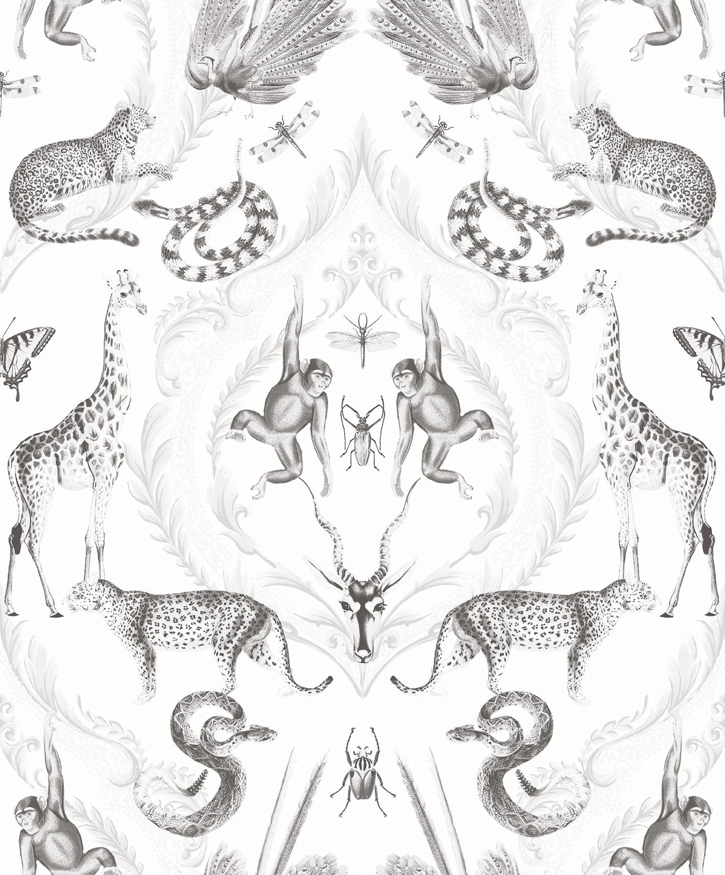 Bazaar Animal Damask Wallpaper - Pearl / Black - Galerie - G78314 - Premier Wallcovering
