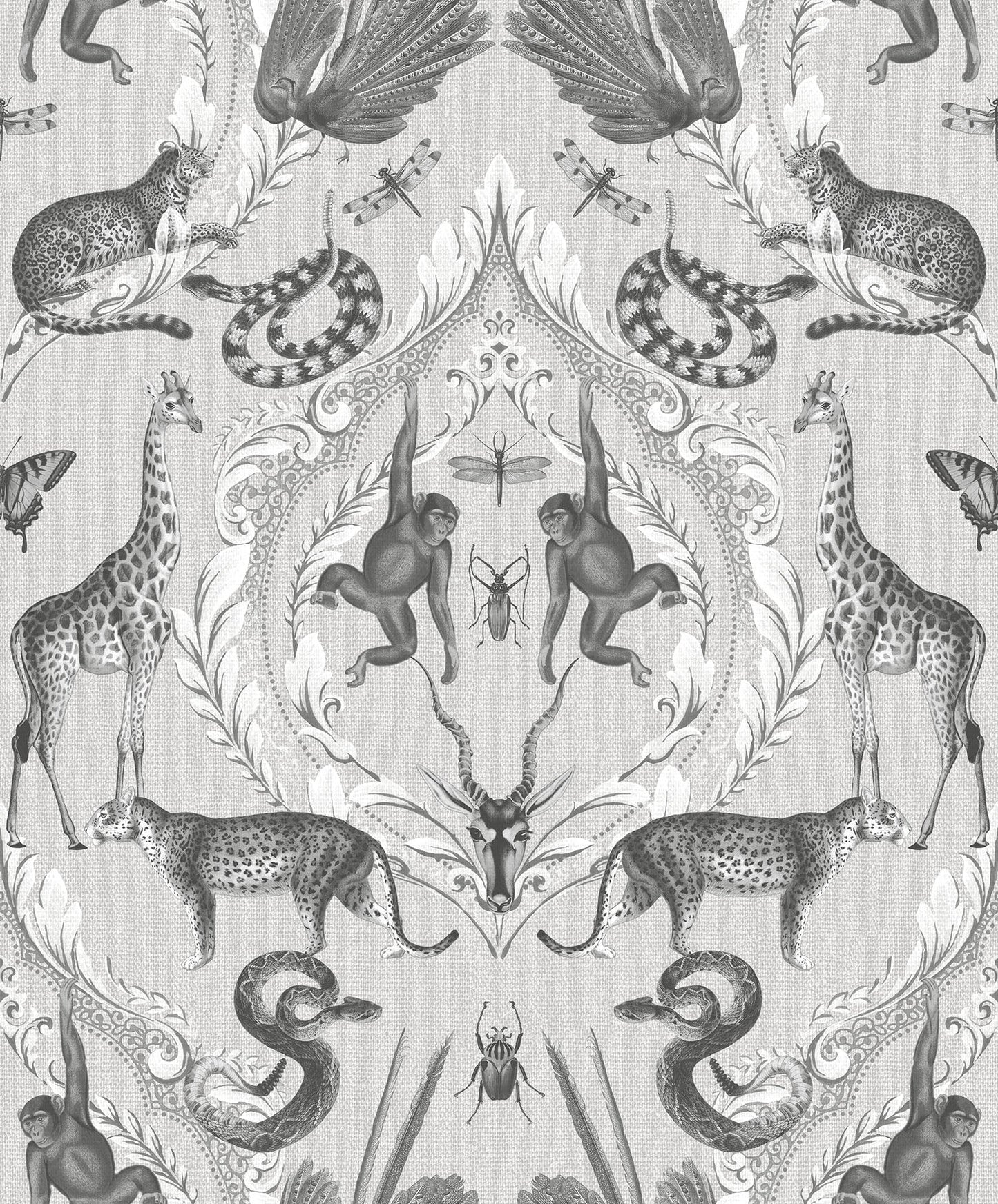 Bazaar Animal Damask Wallpaper - Grey / Silver - Galerie - G78310 - Premier Wallcovering