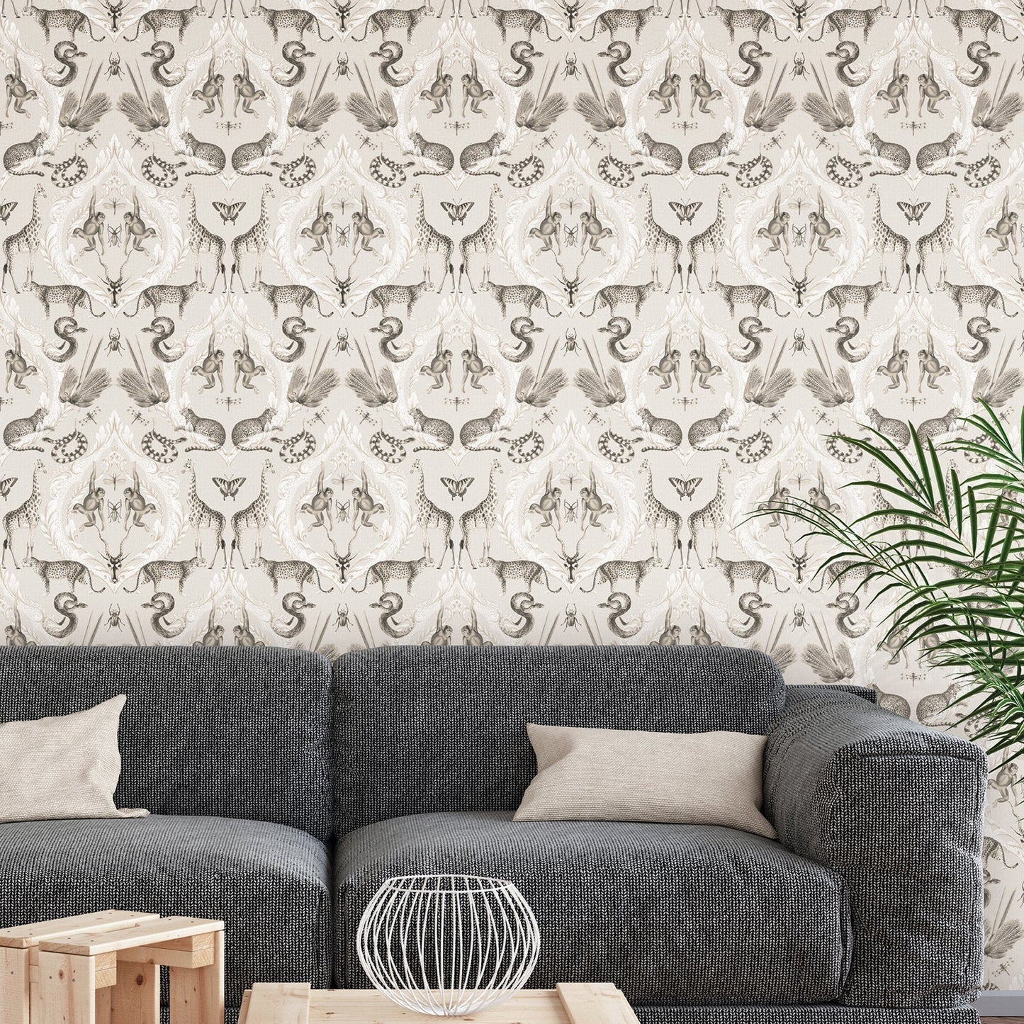 Bazaar Animal Damask Wallpaper - Beige - Galerie - G78309 - Premier Wallcovering