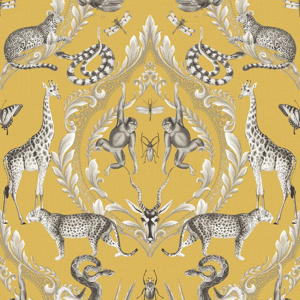 Bazaar Animal Damask Wallpaper - Mustard - Galerie - G78315 - Premier Wallcovering