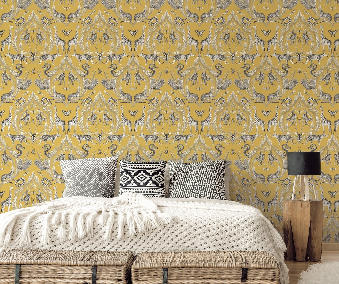 Bazaar Animal Damask Wallpaper - Mustard - Galerie - G78315 - Premier Wallcovering