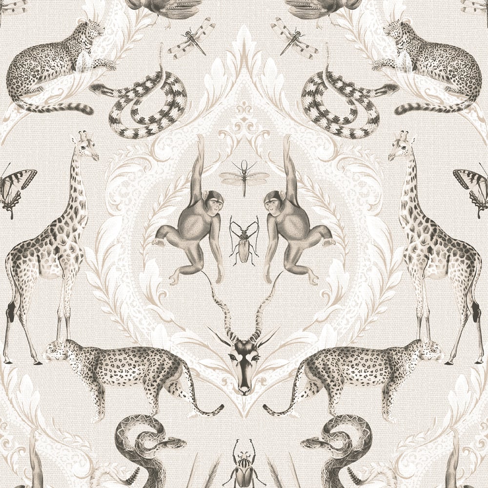 Bazaar Animal Damask Wallpaper - Beige - Galerie - G78309 - Premier Wallcovering