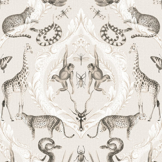 Bazaar Animal Damask Wallpaper - Beige - Galerie - G78309 - Premier Wallcovering
