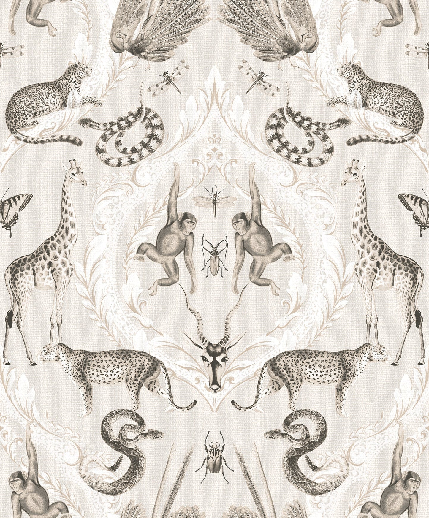 Bazaar Animal Damask Wallpaper - Beige - Galerie - G78309 - Premier Wallcovering