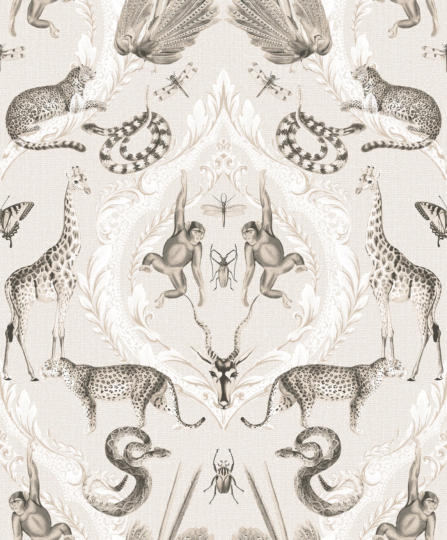 Bazaar Animal Damask Wallpaper - Beige - Galerie - G78309 - Premier Wallcovering